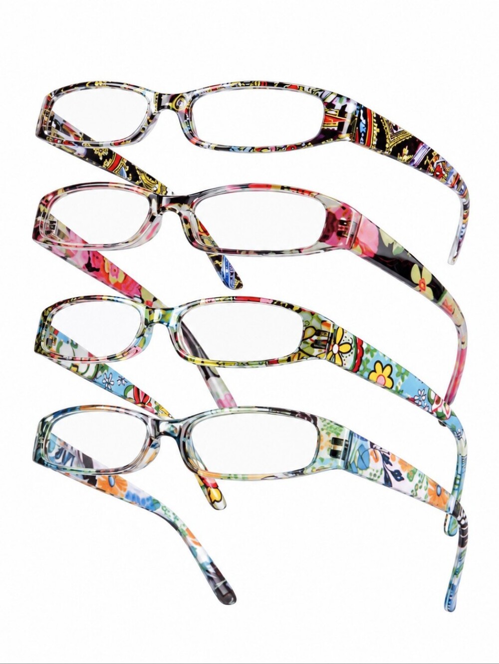4pc Women's +1.25 Blue Light Reading Glasses Flower Pattern Colorful Eyewear
